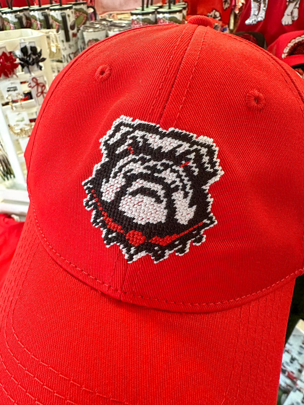 Lisi Lerch | Red Needlepoint Bulldog Hat