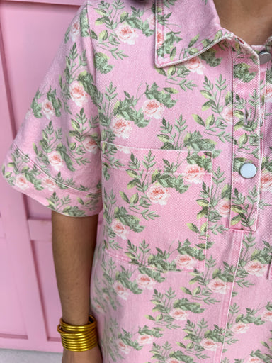 Jincy's Women's Boutique Spring Styles Pink Floral Denim Mini Dress