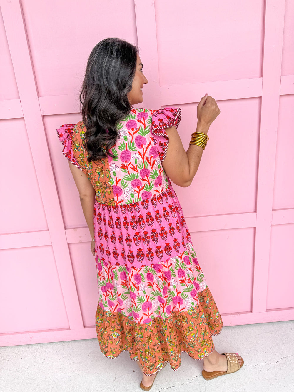 Jincy's Women's Boutique Spring Styles Pink & Red Mixed Print Maxi Midi 