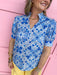 Jincy's Women's Boutique Spring Styles Blue Mosaic Print Top