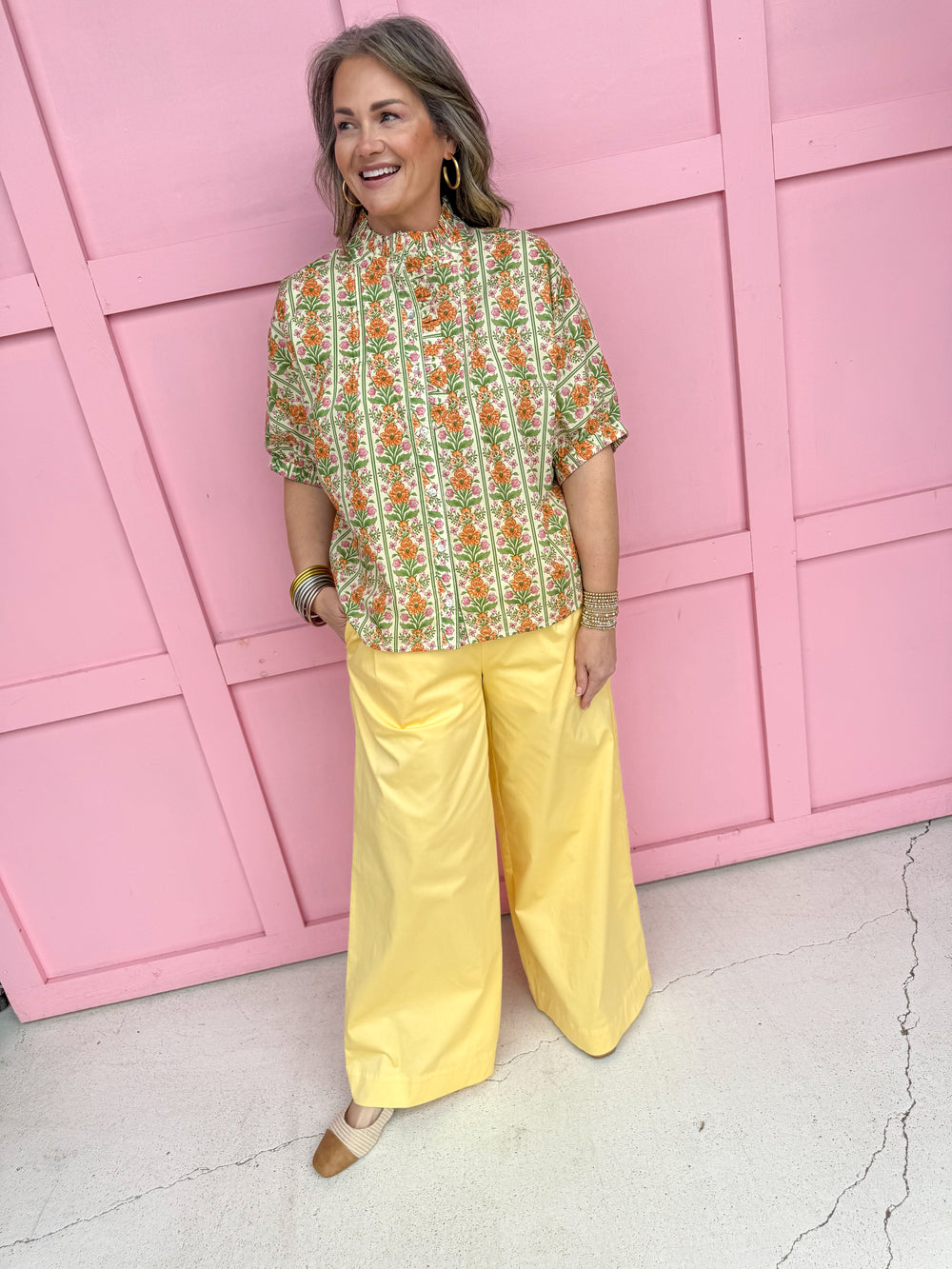 Jincy's Women's Boutique Spring Styles Yellow & Orange Floral Print Top