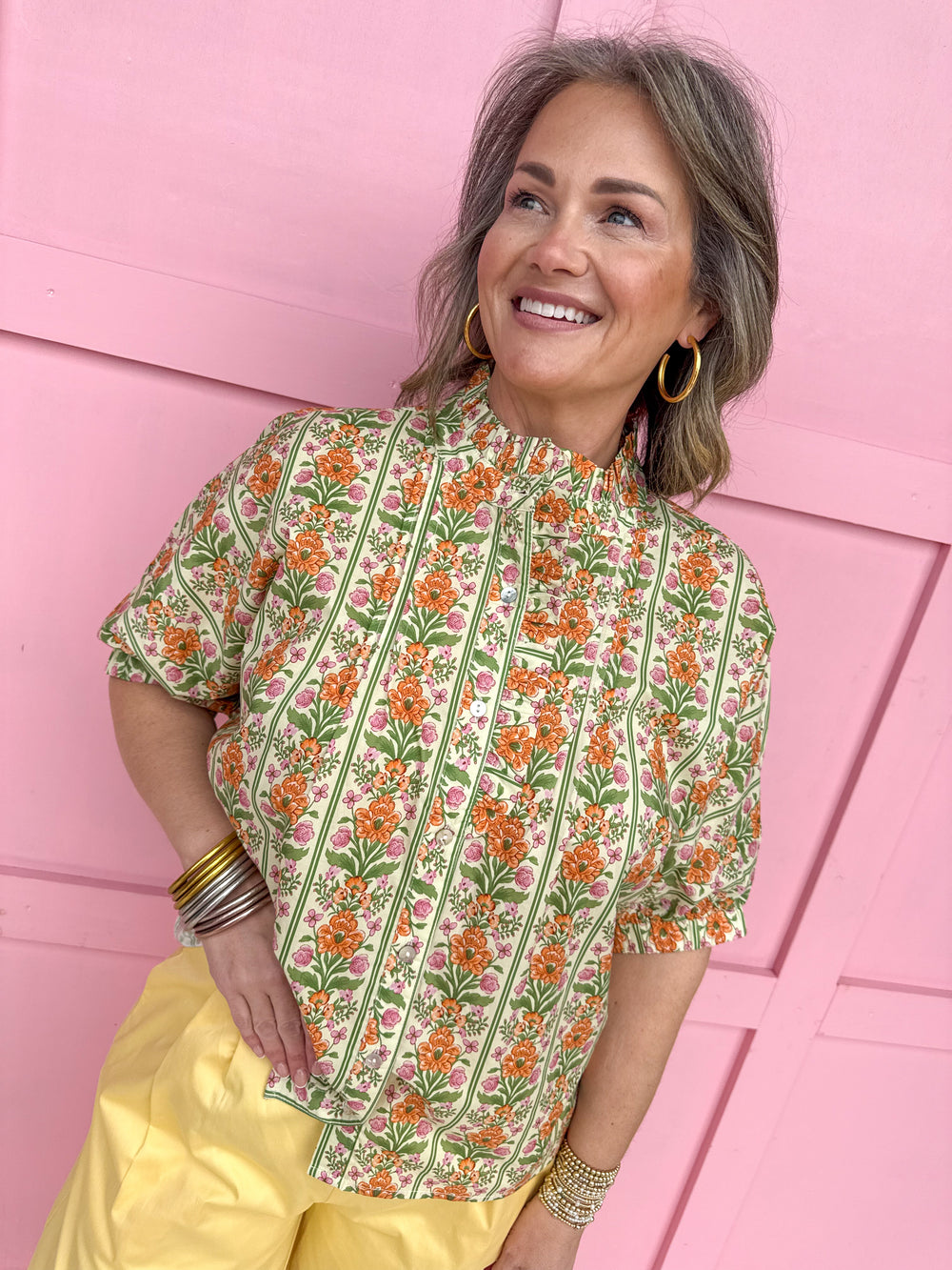 Jincy's Women's Boutique Spring Styles Yellow & Orange Floral Print Top