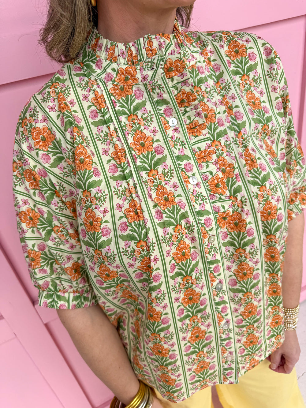 Jincy's Women's Boutique Spring Styles Yellow & Orange Floral Print Top