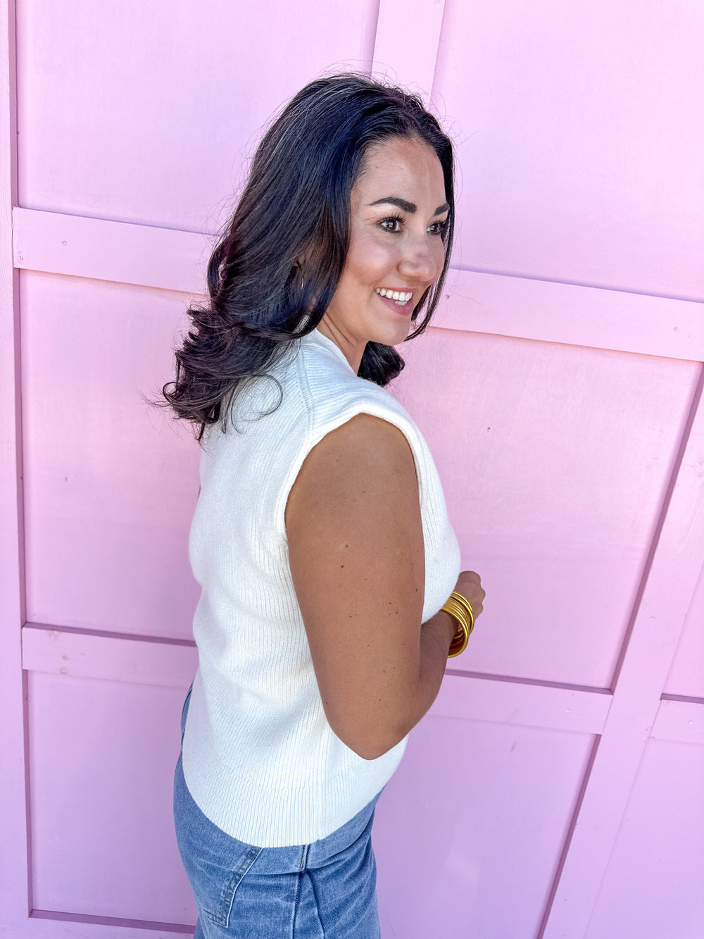 Jincy's Women's Boutique cream Sweater vest with gold buttons