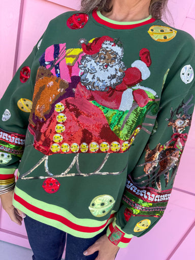 Queen Of Sparkles Vintage Jingle Bell Santa womens boutique sweatshirt jincy's Christmas