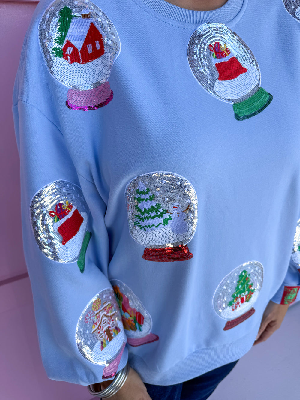 QUEEN OF SPARKLES Christmas Snow Globe Sweatshirt womens boutique statement jincy's 