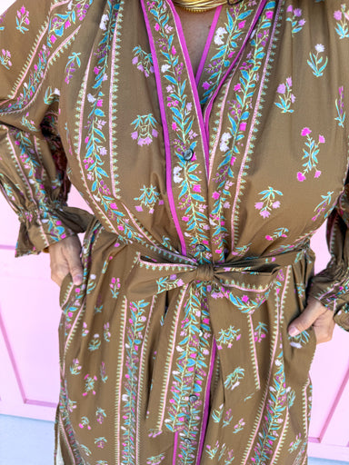 womens boutique dress midi length fall colors floral pattern button front side slits jincy's