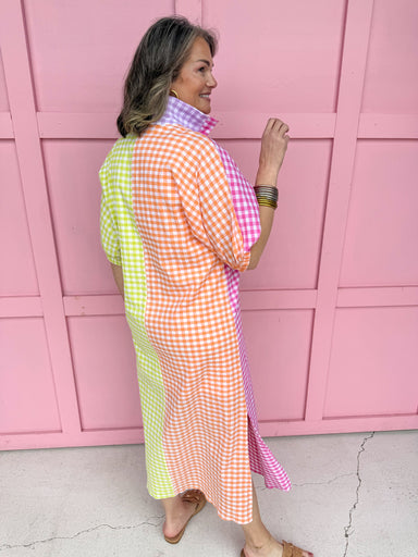 Jincy's Women's Boutique Adrienne Blakelyn Multi Seer Gingham Color Block Maxi Midi Dress Plus Size 