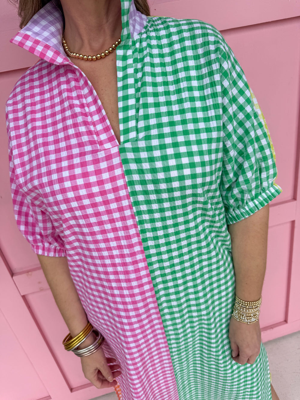 Jincy's Women's Boutique Adrienne Blakelyn Multi Seer Gingham Color Block Maxi Midi Dress Plus Size 