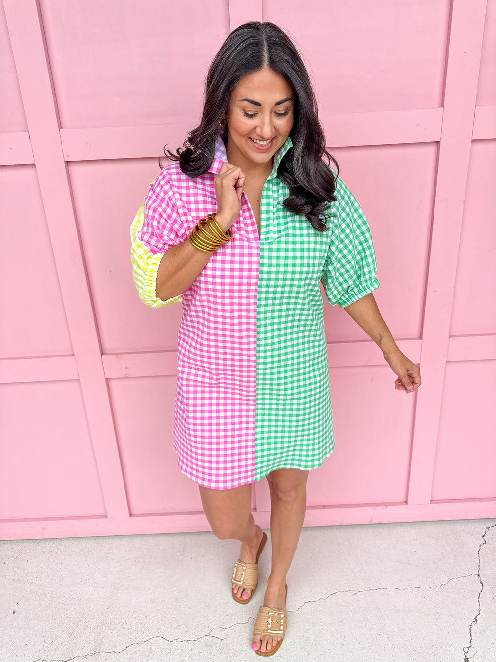 Jincy's Women's Boutique Adrienne Charlotte Dress Multi Seer Color Block Gingham Plus Size