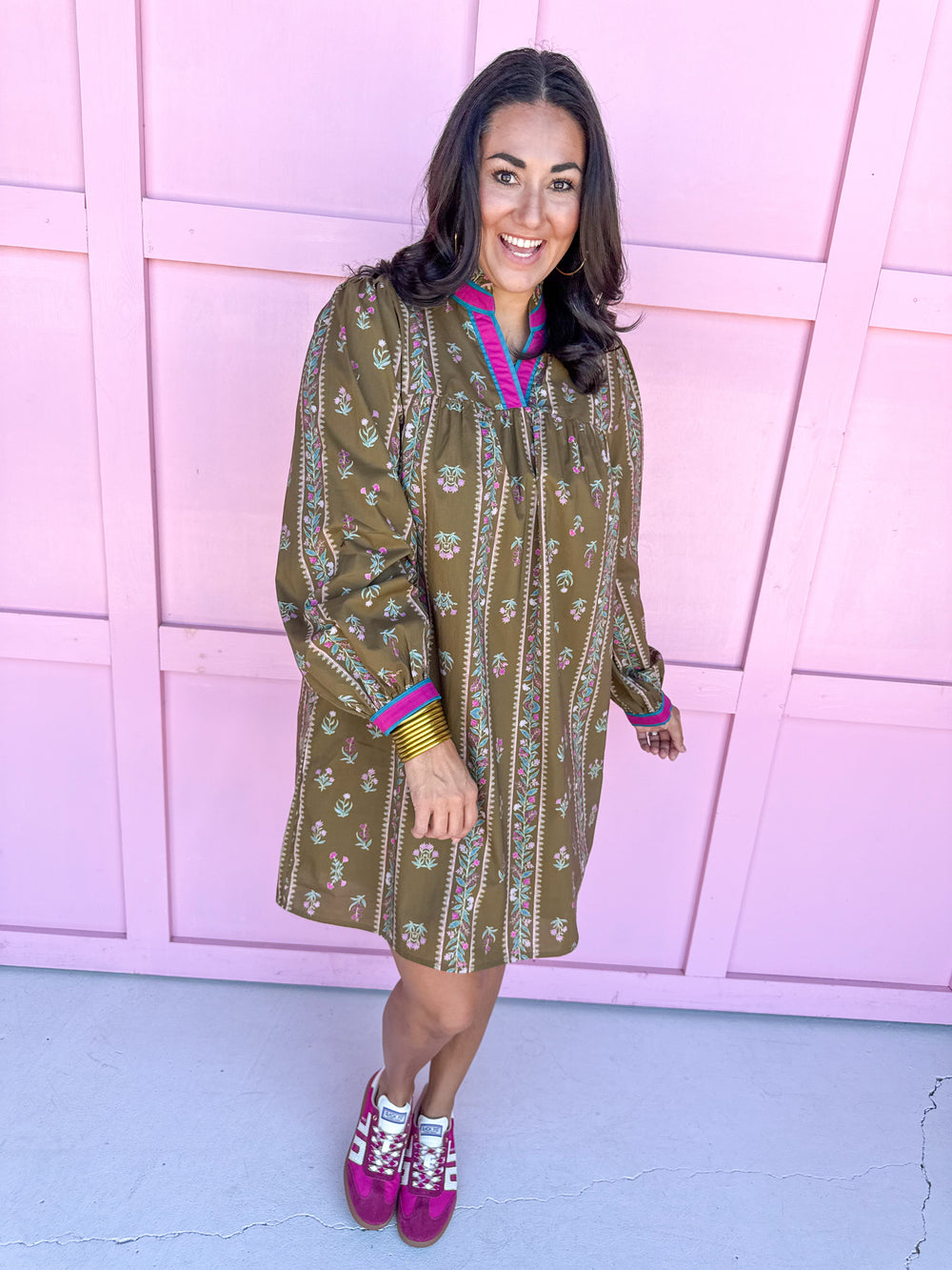 womens boutique dress mini length fall colors floral pattern long sleeves jincy's