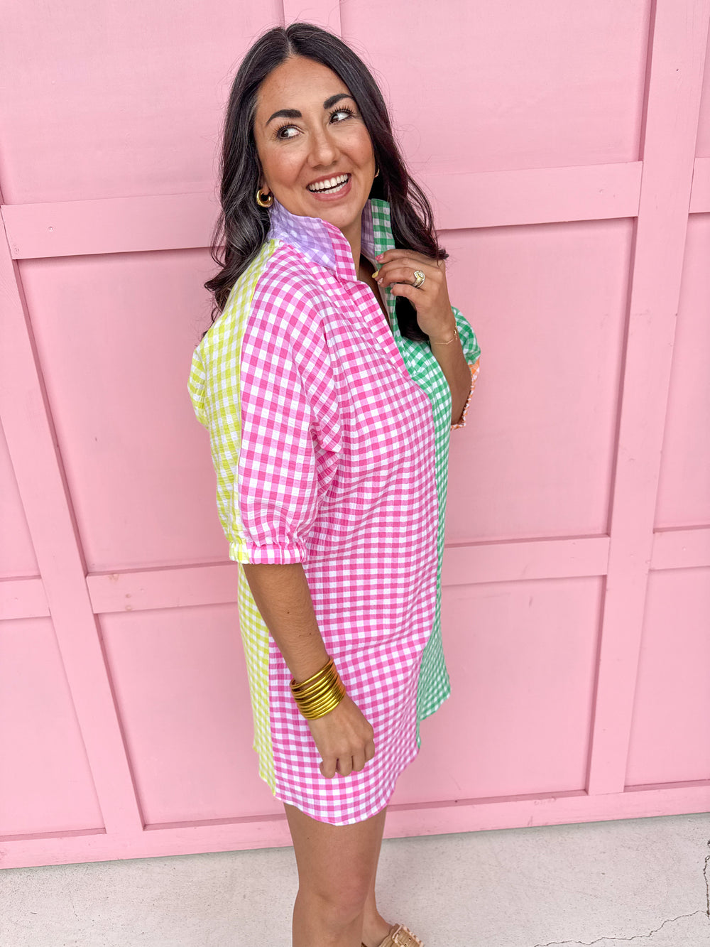 Jincy's Women's Boutique Adrienne Charlotte Dress Multi Seer Color Block Gingham Plus Size