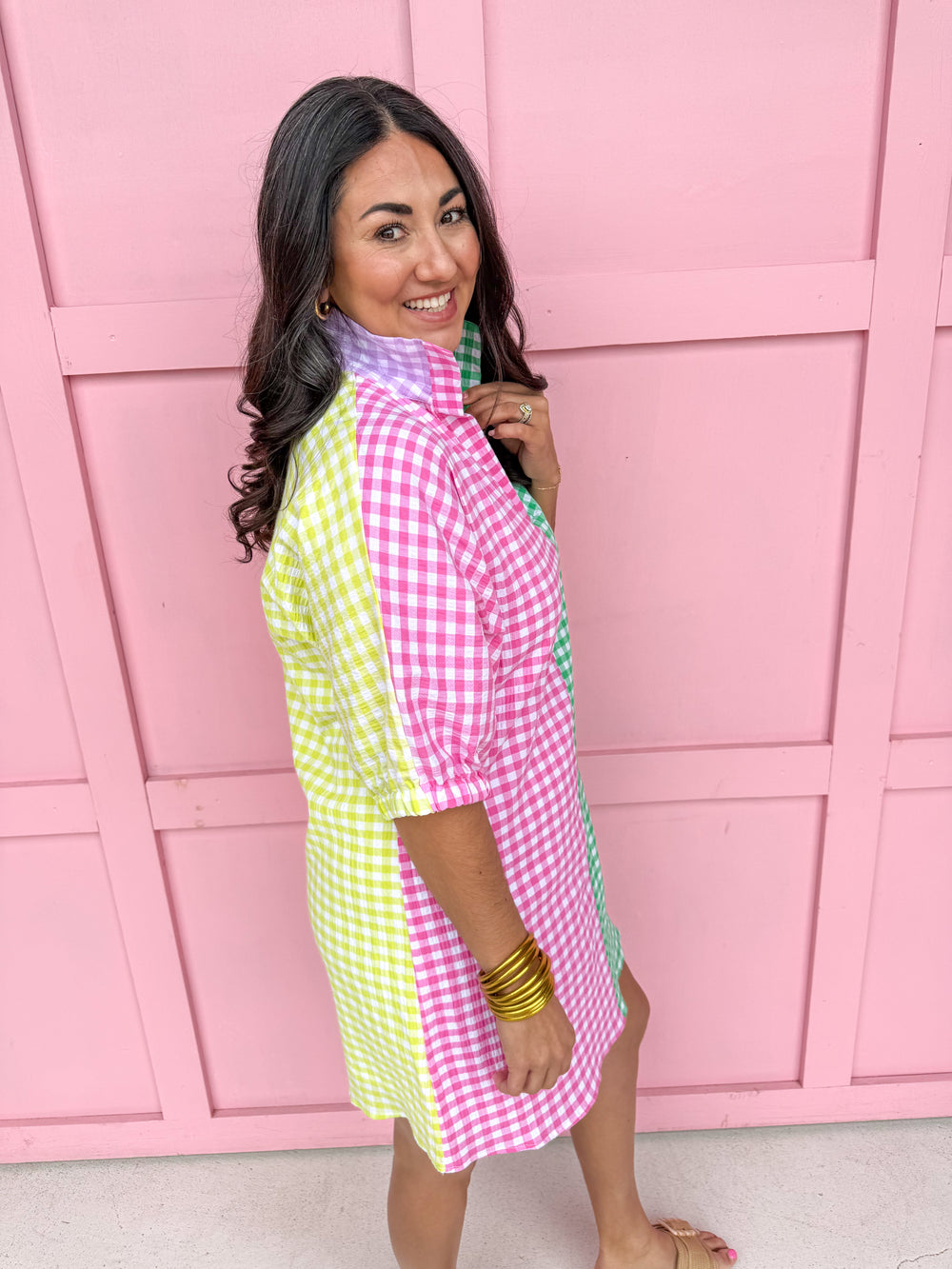 Jincy's Women's Boutique Adrienne Charlotte Dress Multi Seer Color Block Gingham Plus Size