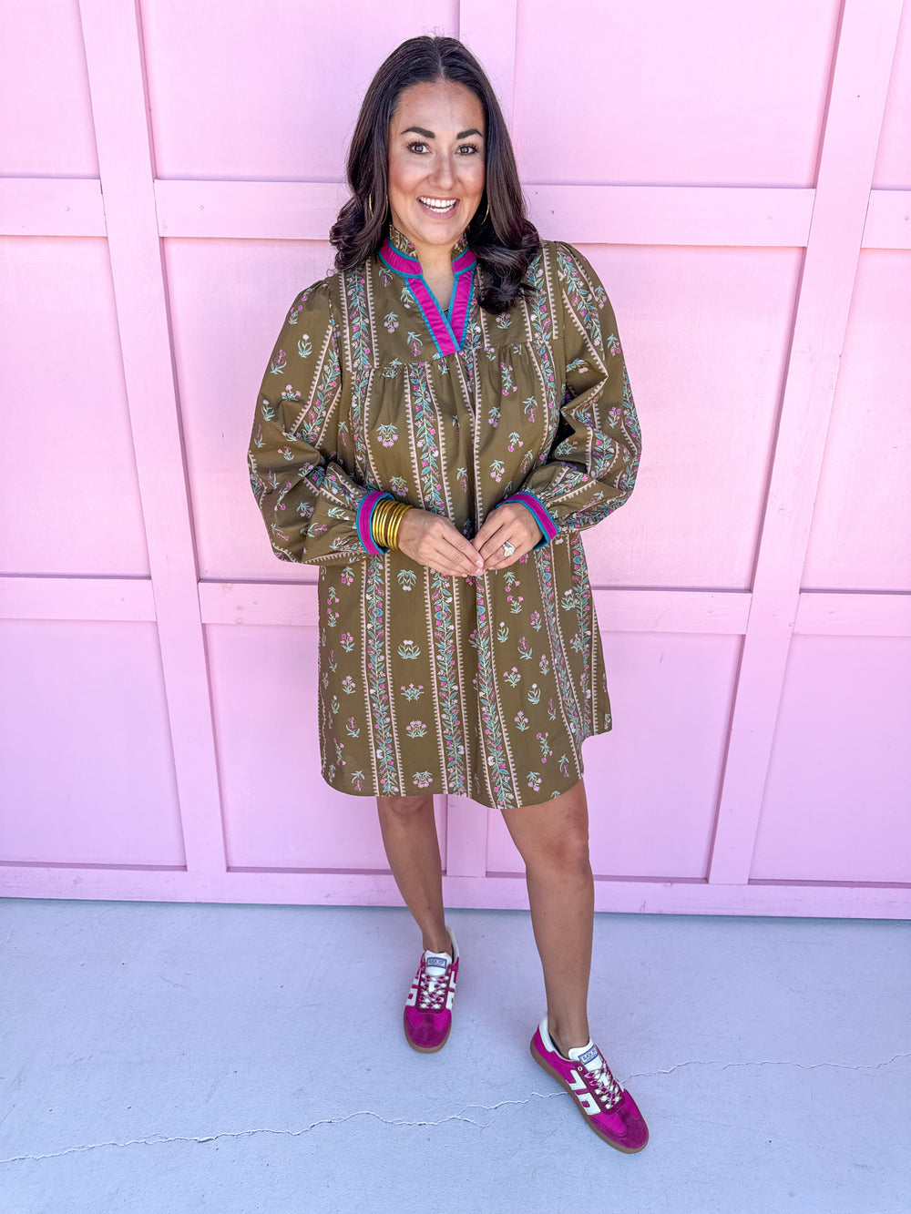 womens boutique dress mini length fall colors floral pattern long sleeves jincy's