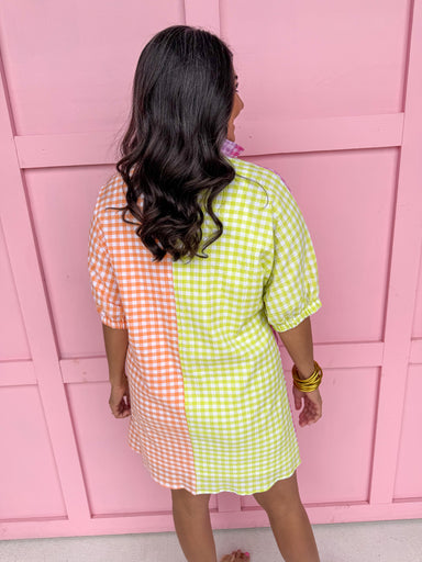 Jincy's Women's Boutique Adrienne Charlotte Dress Multi Seer Color Block Gingham Plus Size