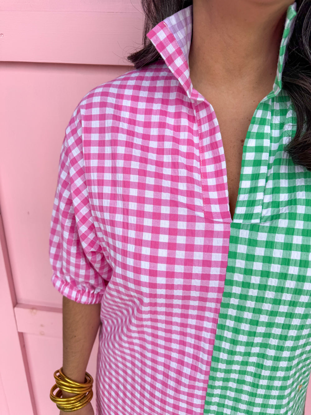 Jincy's Women's Boutique Adrienne Charlotte Dress Multi Seer Color Block Gingham Plus Size