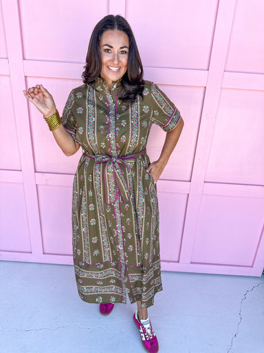 womens boutique dress midi length fall colors floral pattern button front jincy's