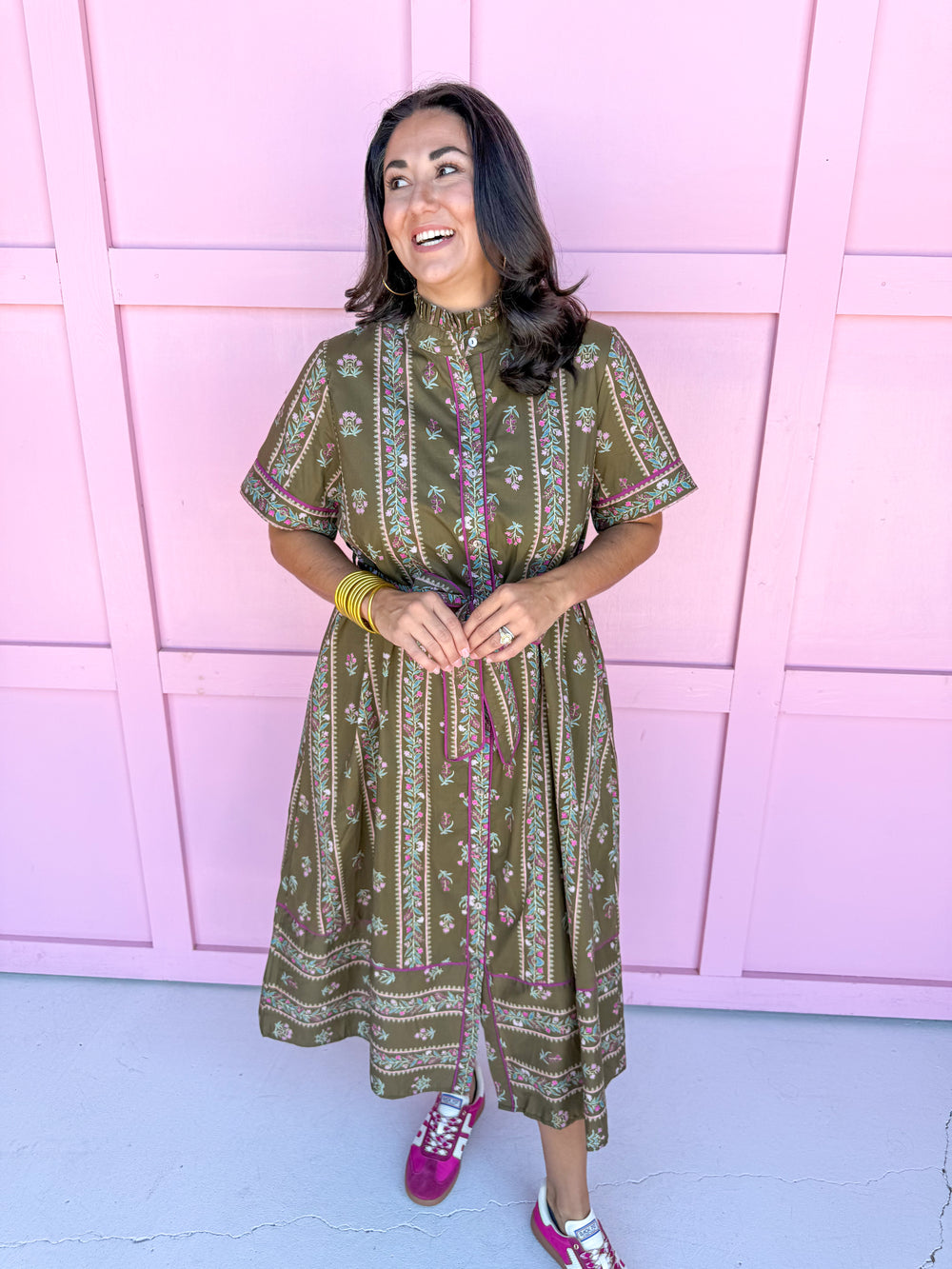 womens boutique dress midi length fall colors floral pattern button front jincy's