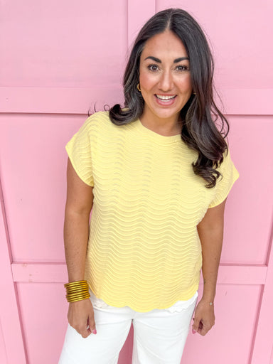 Jincy's Women's Boutique Spring Styles Yellow Knit Wavy Top