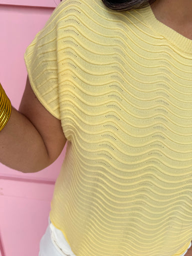 Jincy's Women's Boutique Spring Styles Yellow Knit Wavy Top