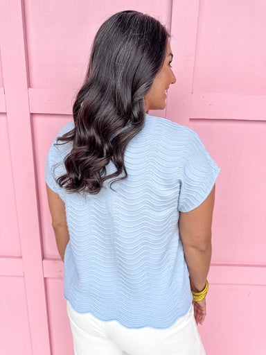 Jincy's Women's Boutique Spring Styles Sky Blue Wavy Knit Top 