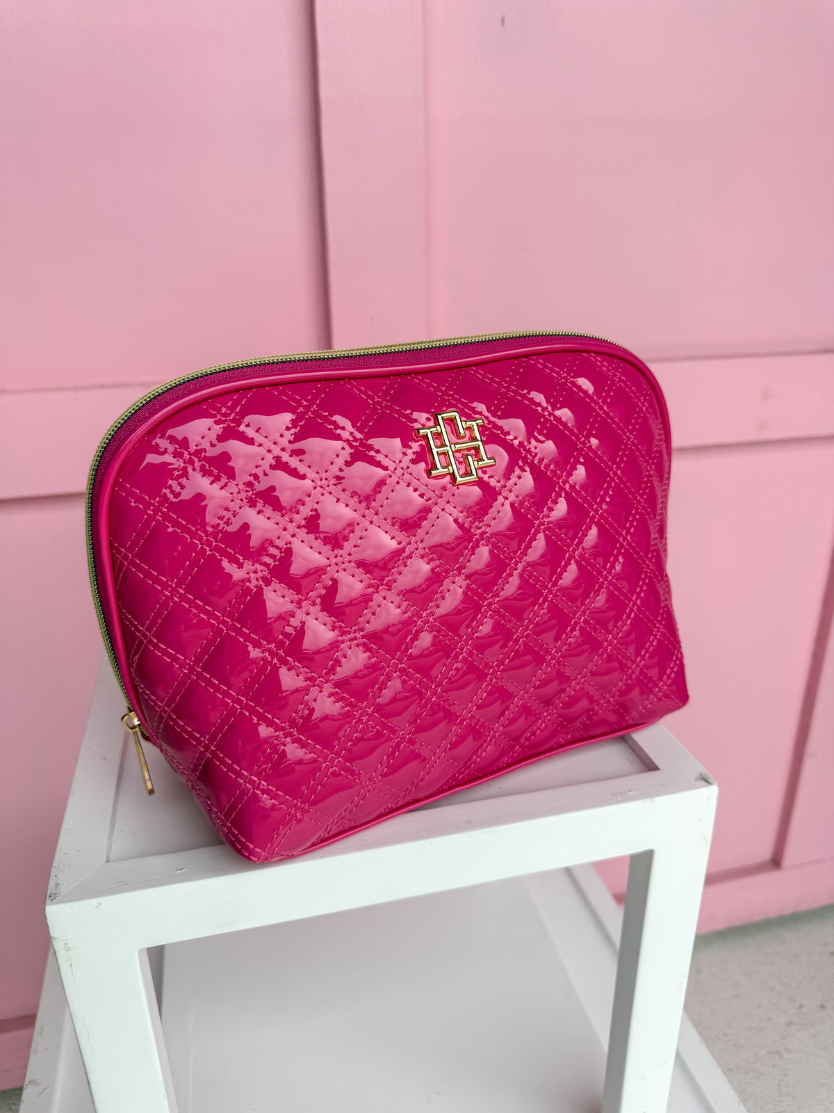 Caroline Hill | Capri Large Pouch - Hot Pink Patent