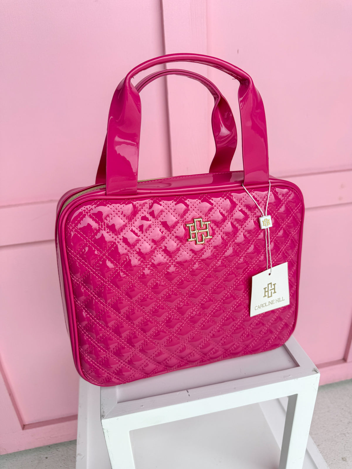 Caroline Hill | Punta Cana Large Case - Hot Pink Patent Travel Case Toiletry Bag