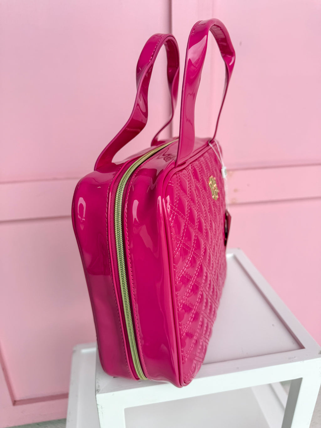 Caroline Hill | Punta Cana Large Case - Hot Pink Patent Travel Case Toiletry Bag