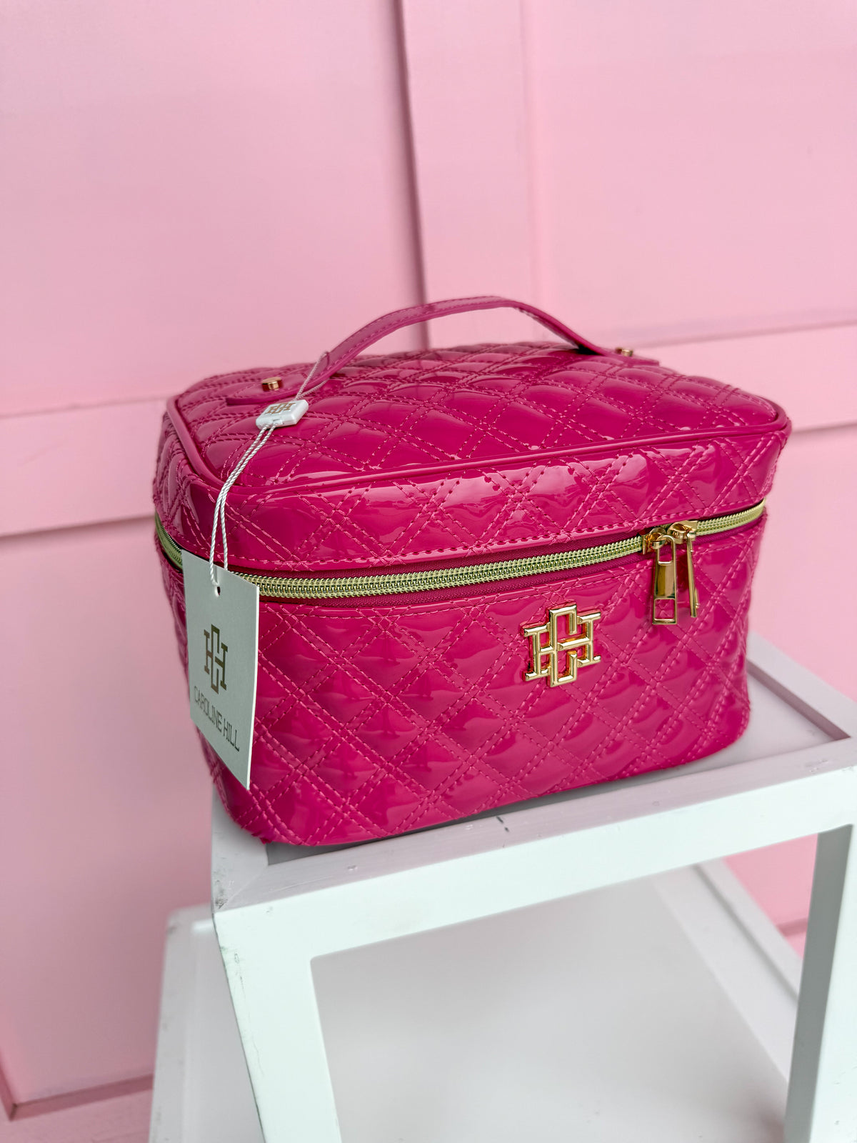 Caroline Hill | Hampton Train Case - Hot Pink Patent