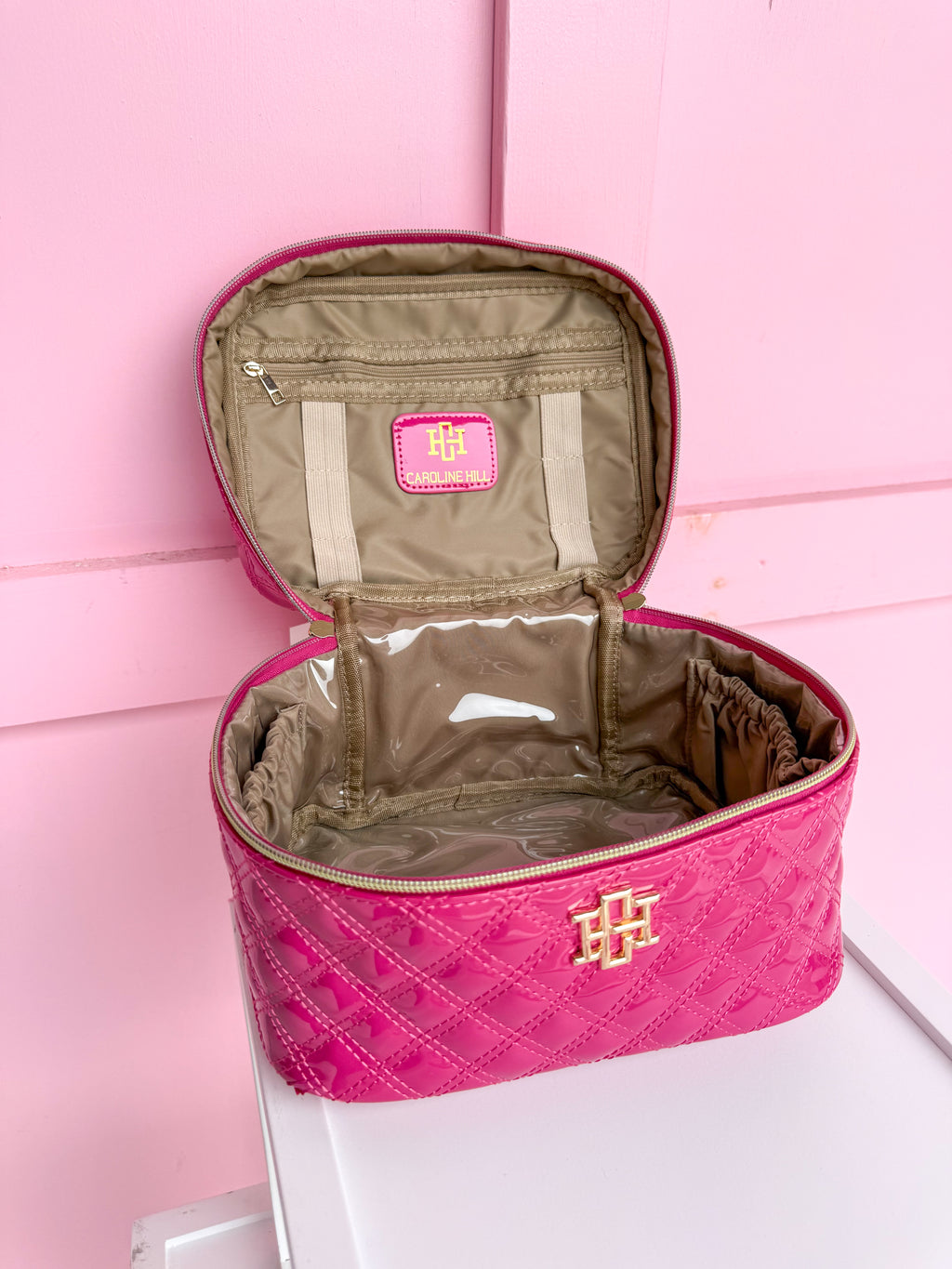 Caroline Hill | Hampton Train Case - Hot Pink Patent