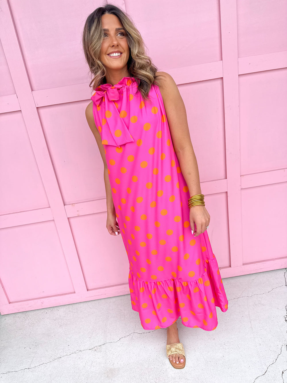 Polka Dot Dress Pink Orange Boutique Shipping Shopping Womens Jincys