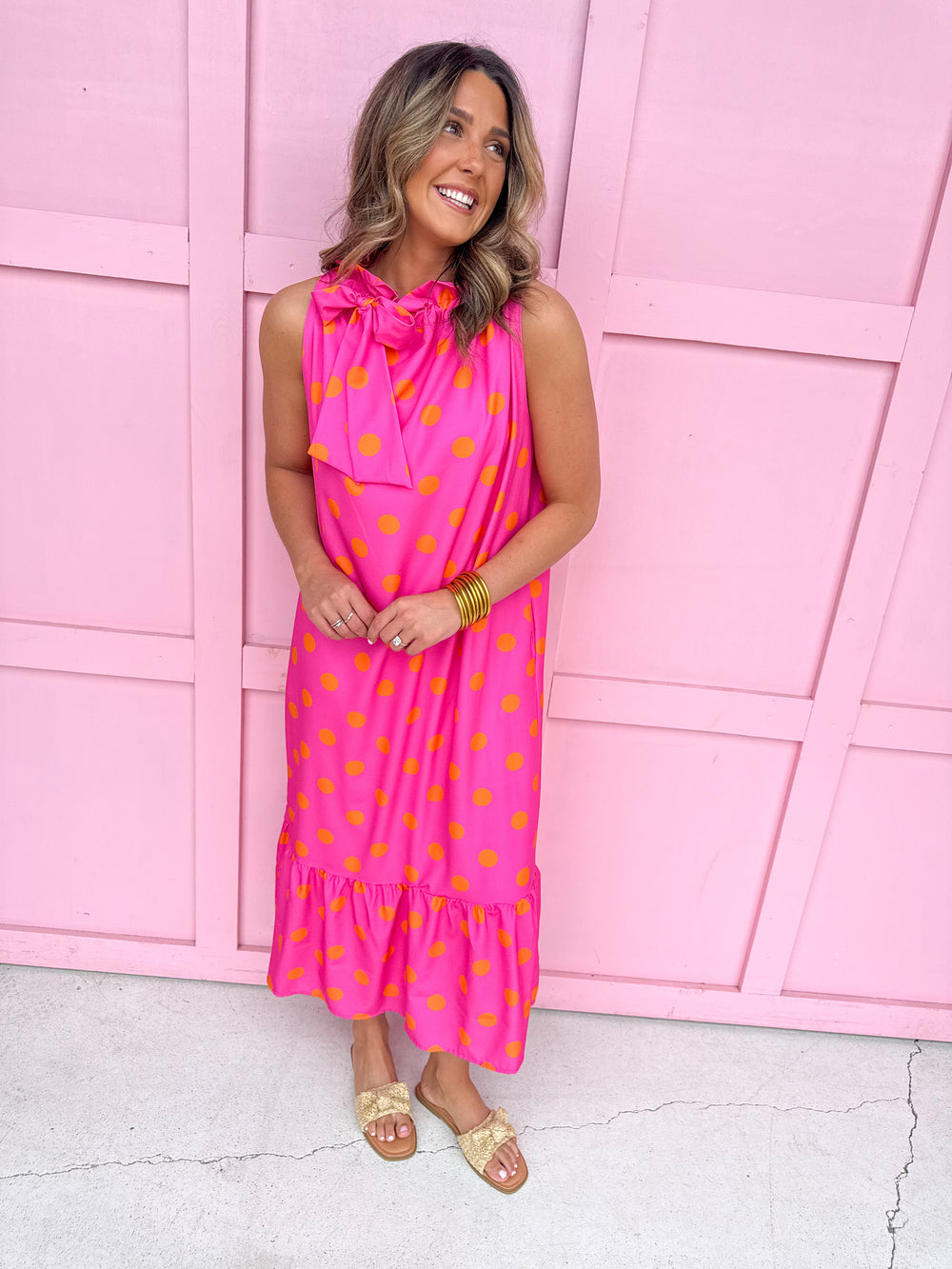 Polka Dot Dress Pink Orange Boutique Shipping Shopping Womens Jincys