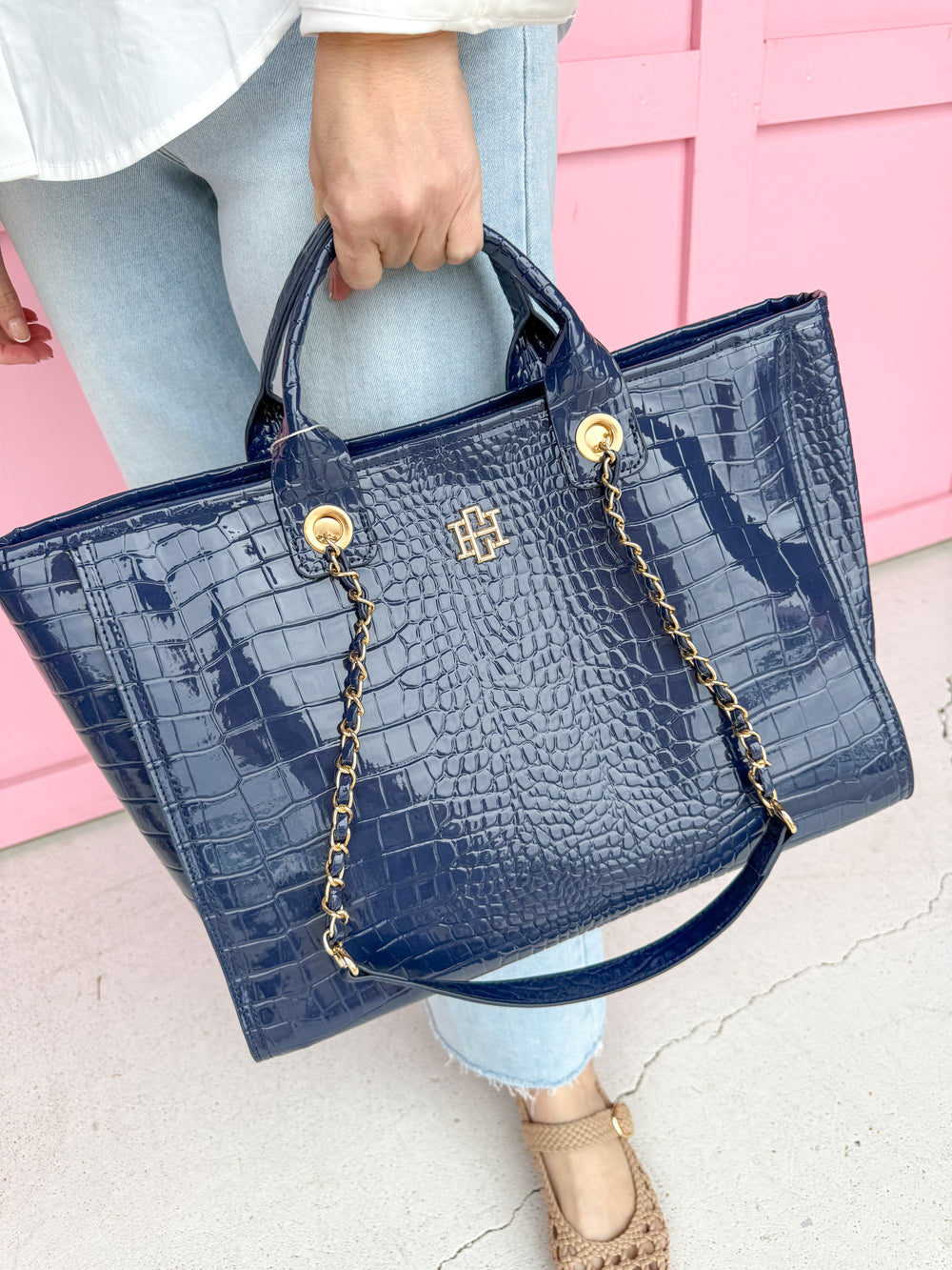 Caroline Hill | Missy Tote - Navy Patent Purse