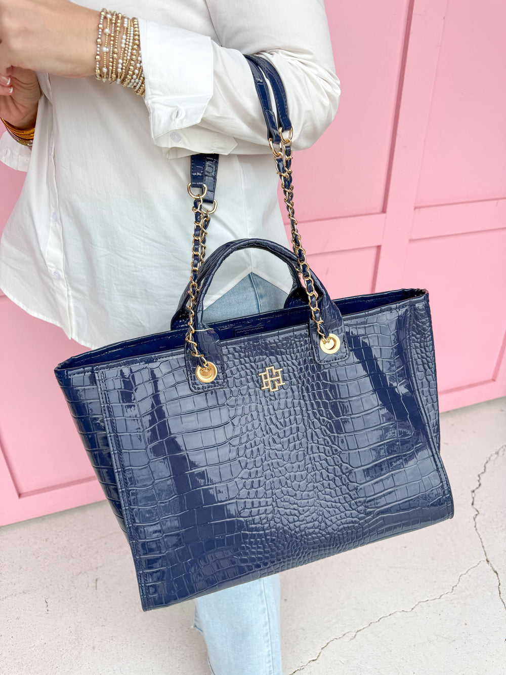 Caroline Hill | Missy Tote - Navy Patent Purse