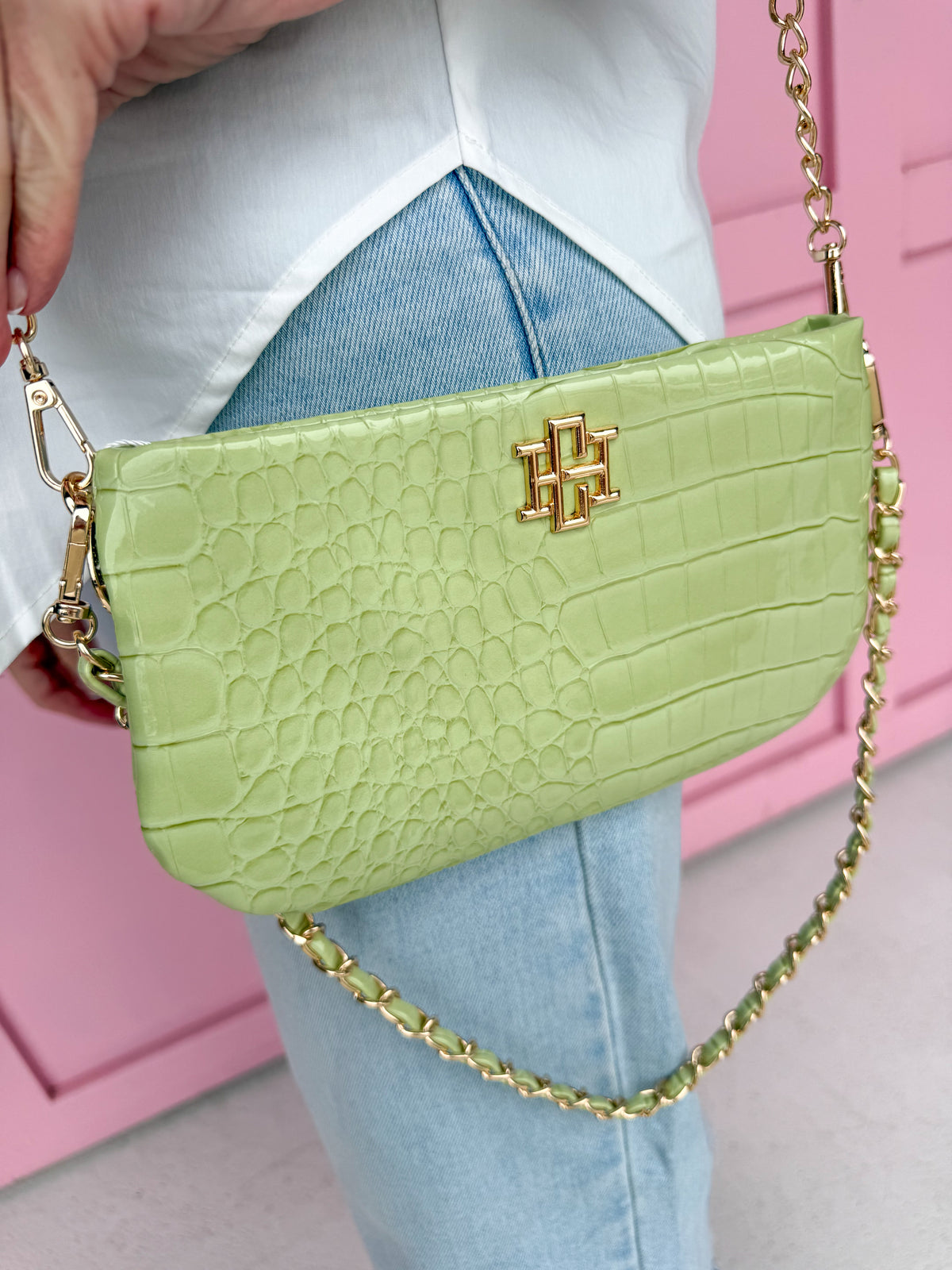 Caroline Hill | Livi Crossbody - Lime Patent