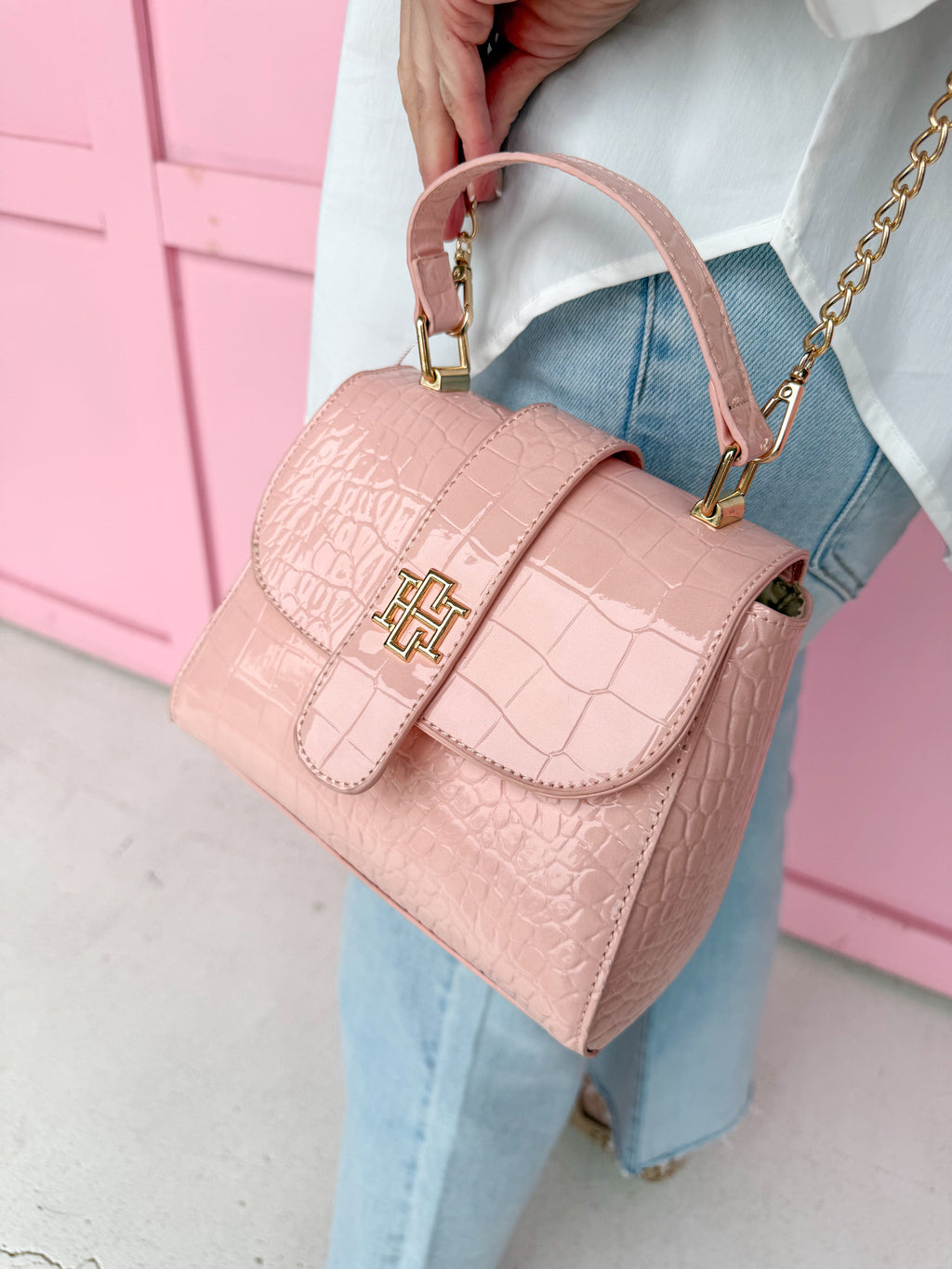 Caroline Hill | Tucker Handbag - Blush Patent