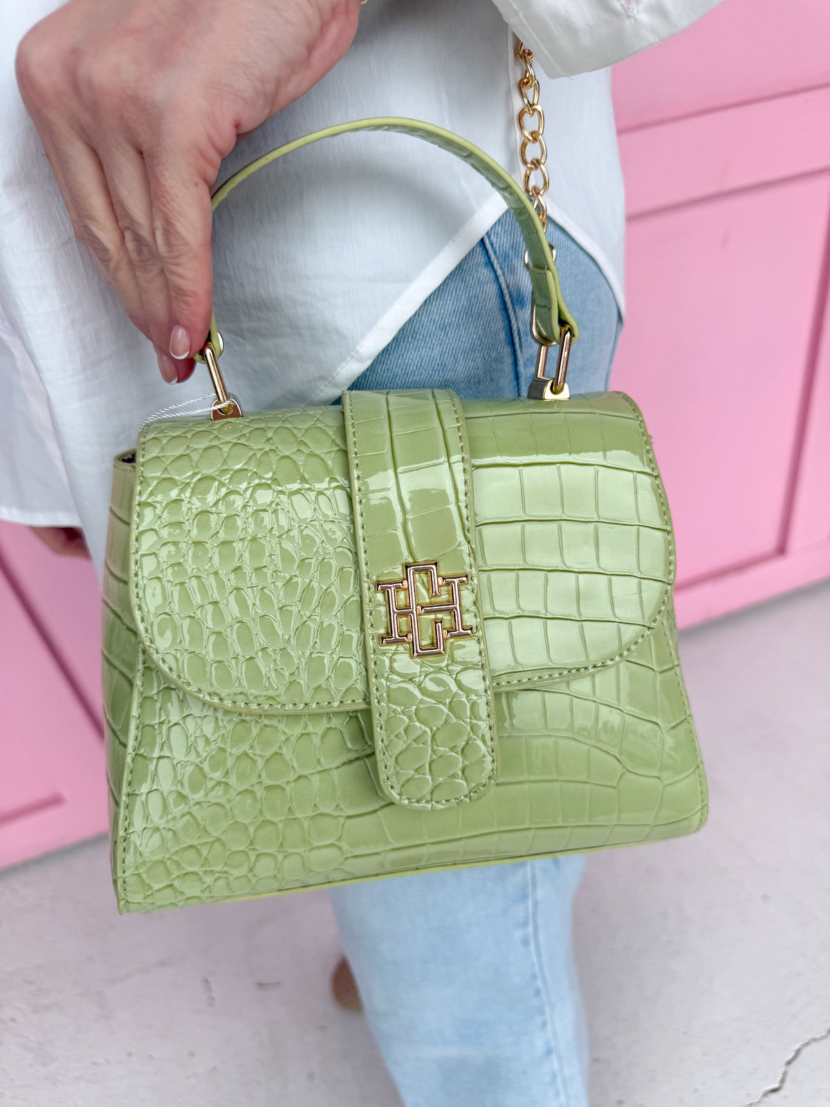 Caroline Hill | Tucker Handbag - Lime Patent