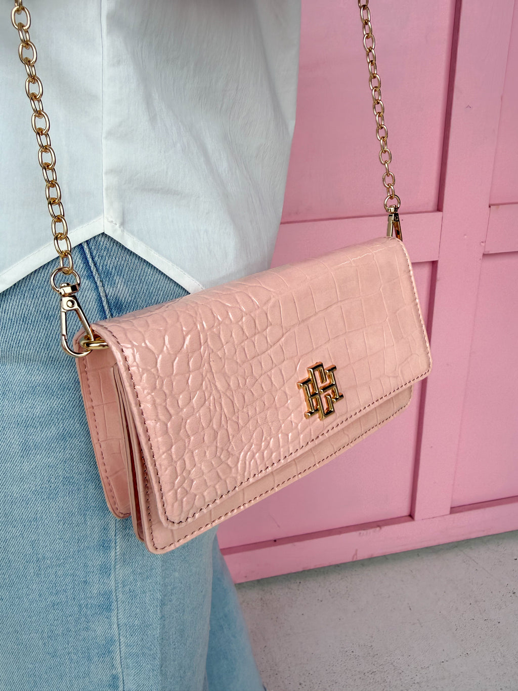 Caroline Hill | Brynleigh Clutch Crossbody - Blush Patent