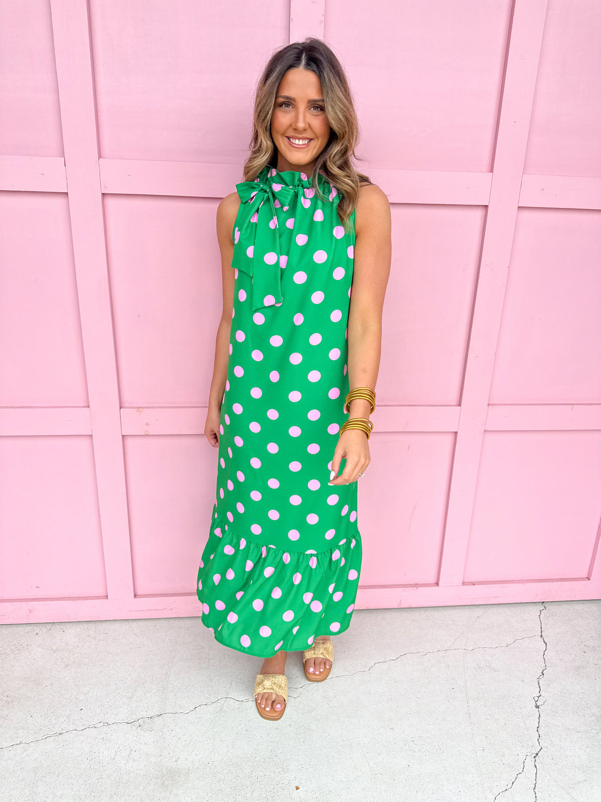 Polka Dot Dress Green Pink Boutique Jincys Shopping Womens