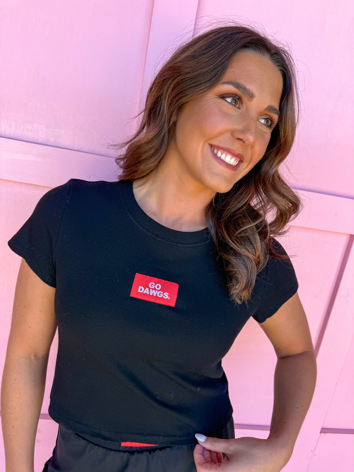 Scarlet & Gold | Raegan Ribbed Baby Tee - Black - Go Dawgs®