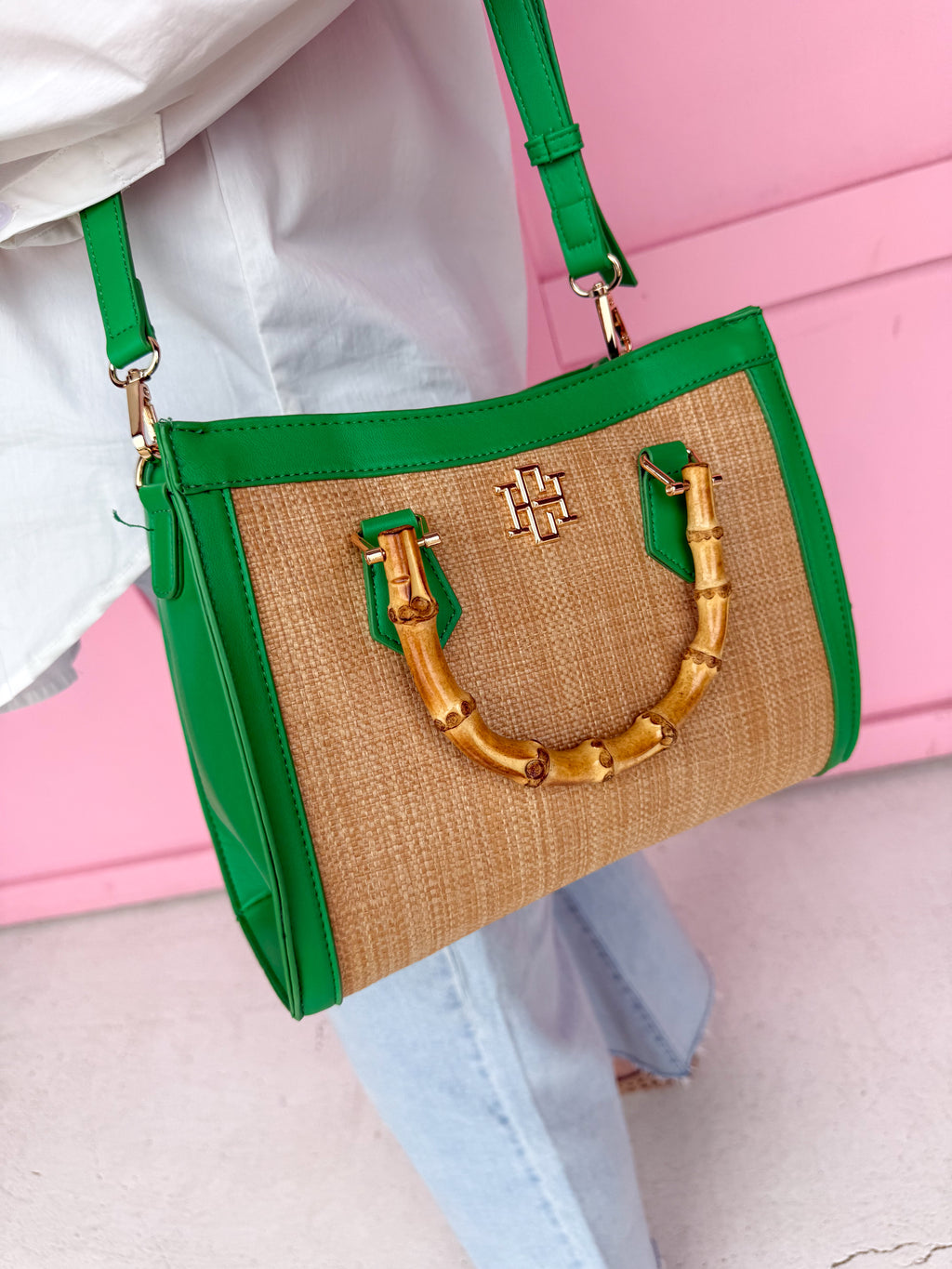 Caroline Hill | Kennedy Tote - Natural Kelly Green