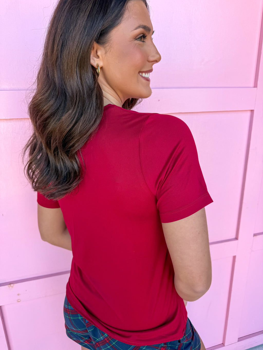 Highlands V-Neck Pocket Tee - Dark Red