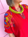 Jincy's Womens Boutique Red Multi Colored Embroidered Top Entro C6180