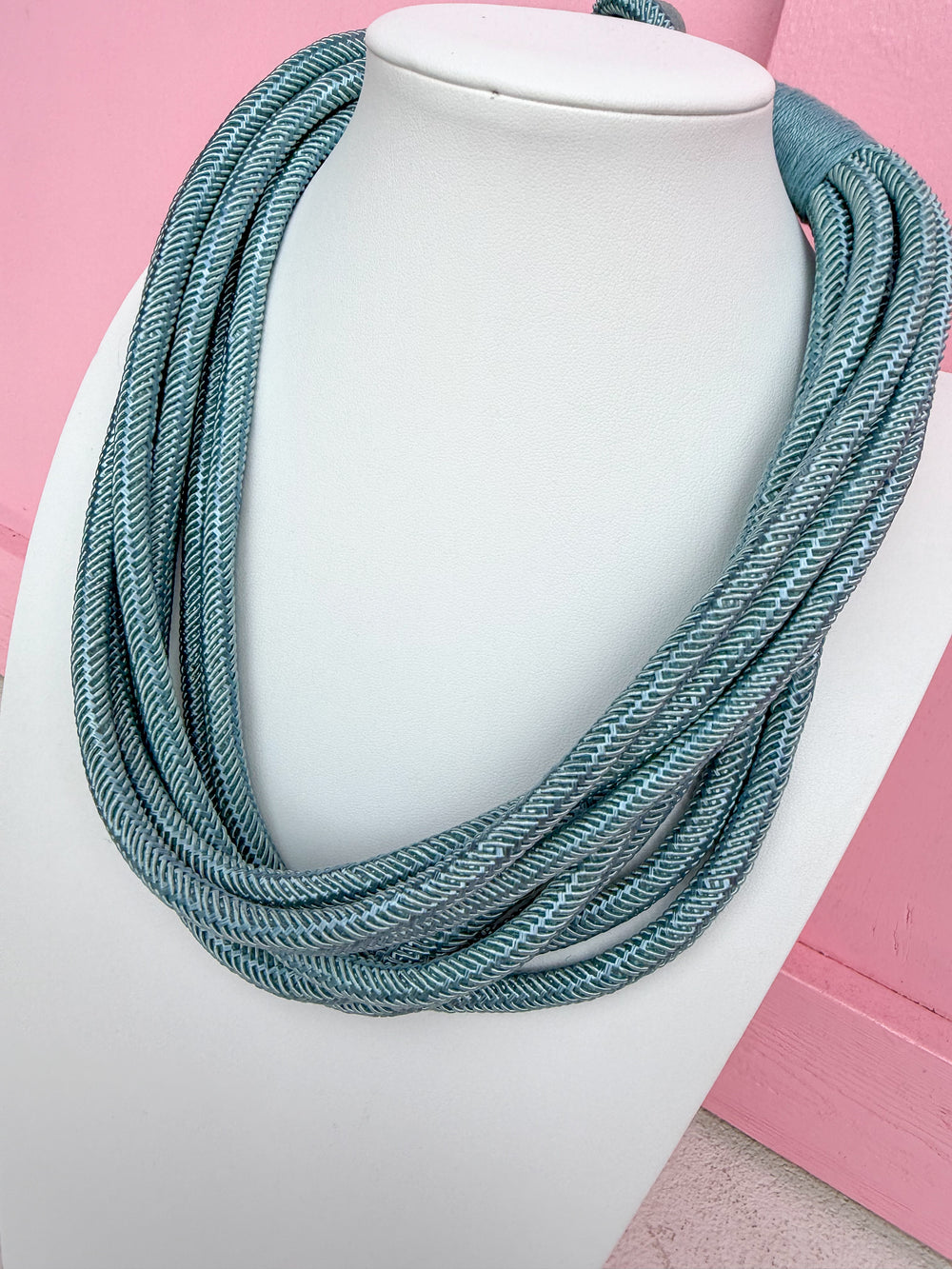 Slub Rope Multi Strand Slub Rope Necklace - Light Blue