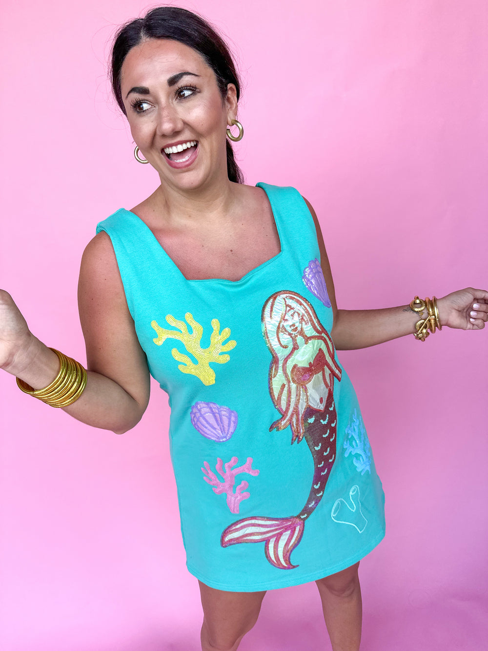 QUEEN OF SPARKLES | Seafoam Metallic Mermaid Tank Dress