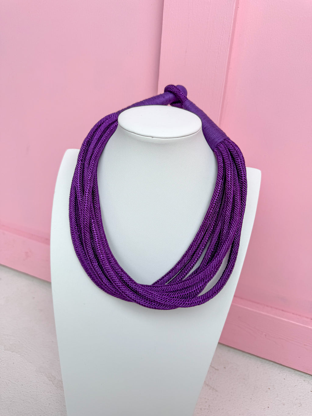 Multi Strand Slub Rope Necklace - Purple