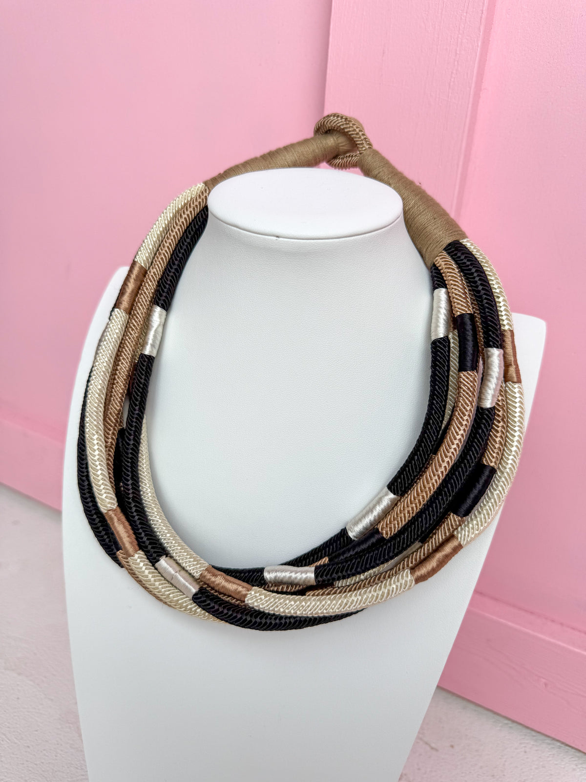 Multi Strand Slub Rope Necklace - Black/Multi