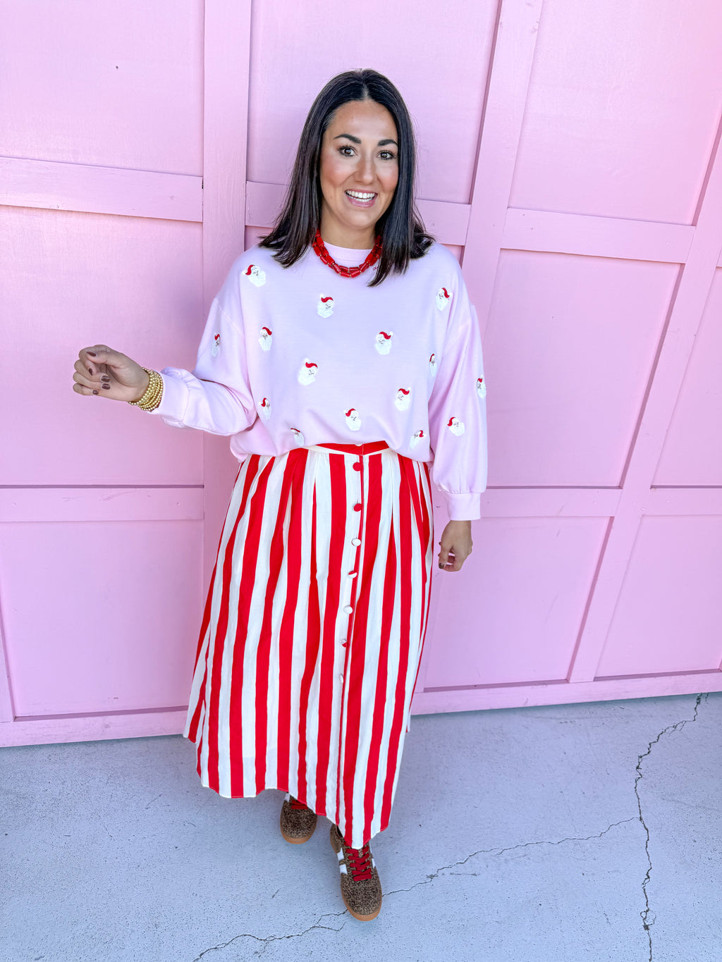 Statement Stripe Skirt - Red