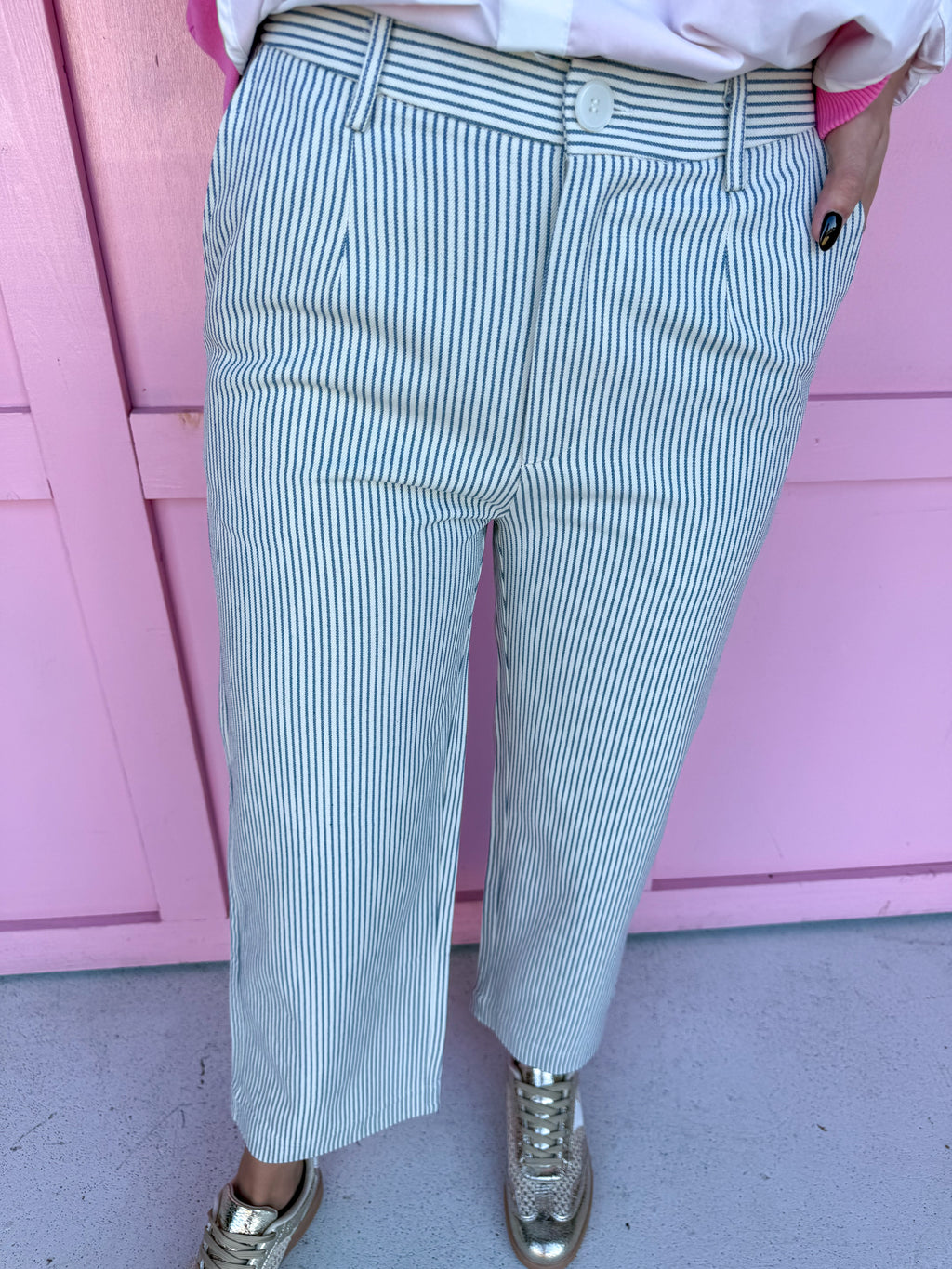 Classic Hickory Stripe Wide Leg Pants - Denim