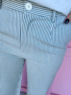 Classic Hickory Stripe Wide Leg Pants - Denim